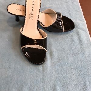 Black and white trim patent mule . 2”.